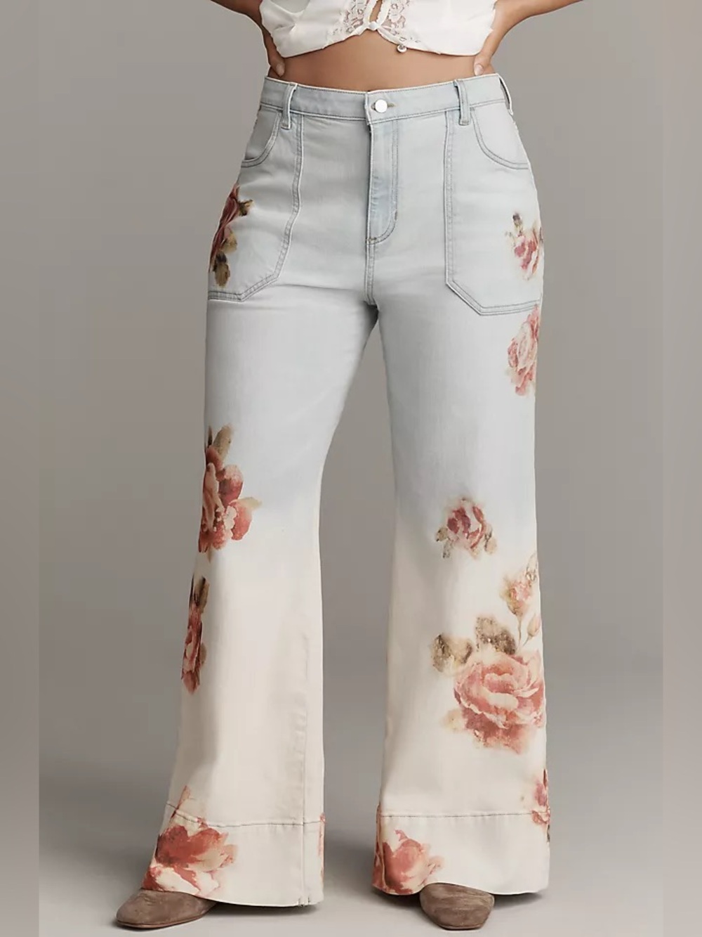 Anthropologie Pilcro Rylan Relaxed High Rise Jeans Floral Blue 29